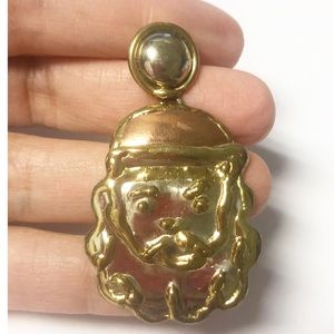 Vintage Artisan Tri-Tone Santa Dangle Earrings